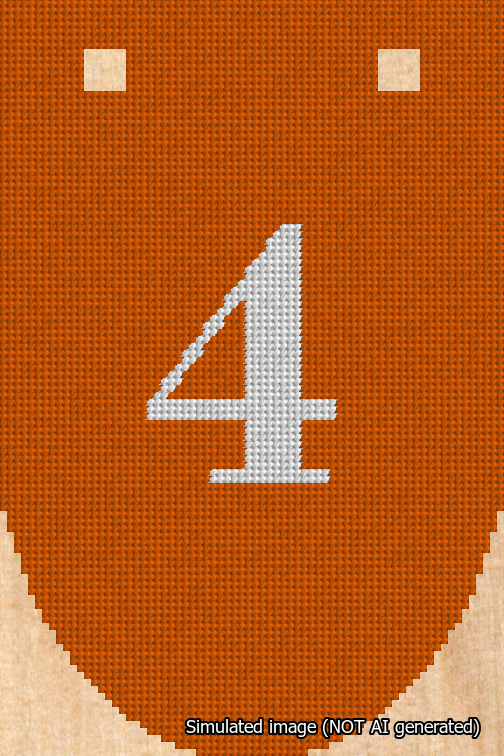 A simulated image of the stitched needlepoint design: Banner 18m Rounded 4 White on Orange. Not A.I. generated.