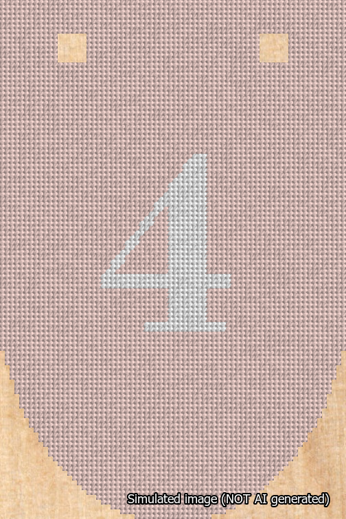 A simulated image of the stitched needlepoint design: Banner 18m Rounded 4 White on Pink. Not A.I. generated.