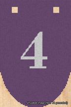 A simulated image of the stitched needlepoint design: Banner 18m Rounded 4 White on Purple. Not A.I. generated.