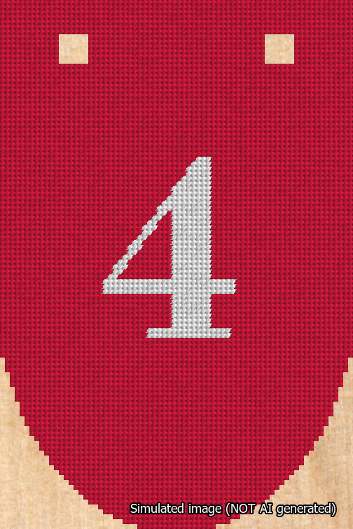 A simulated image of the stitched needlepoint design: Banner 18m Rounded 4 White on Red. Not A.I. generated.
