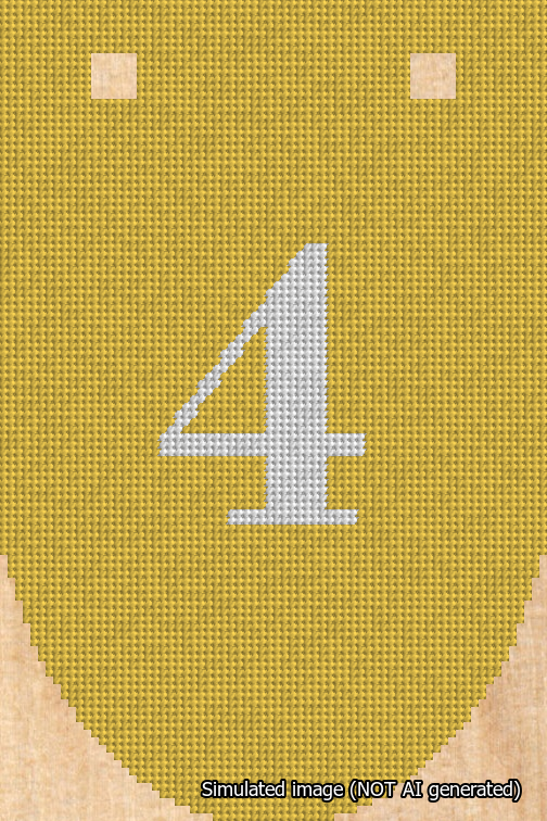 A simulated image of the stitched needlepoint design: Banner 18m Rounded 4 White on Yellow. Not A.I. generated.