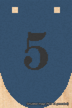 A simulated image of the stitched needlepoint design: Banner 18m Rounded 5 Black on Blue. Not A.I. generated.