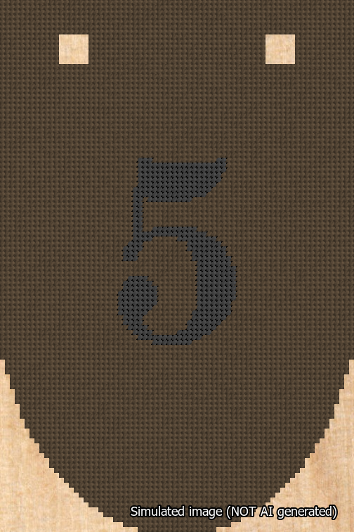A simulated image of the stitched needlepoint design: Banner 18m Rounded 5 Black on Brown. Not A.I. generated.