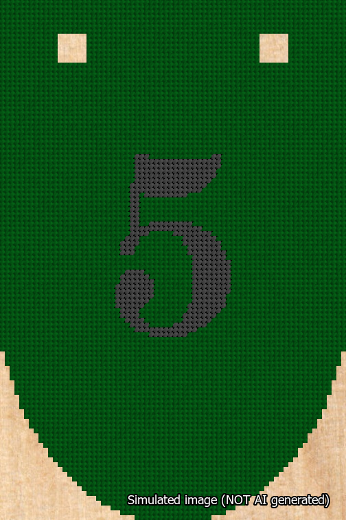 A simulated image of the stitched needlepoint design: Banner 18m Rounded 5 Black on Green. Not A.I. generated.