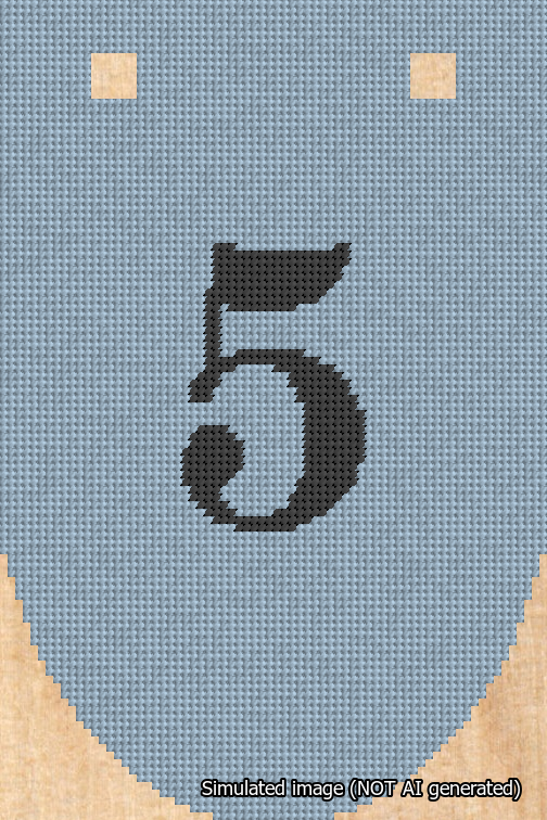 A simulated image of the stitched needlepoint design: Banner 18m Rounded 5 Black on Light Blue. Not A.I. generated.