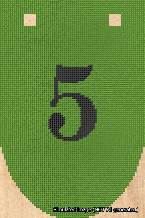 A simulated image of the stitched needlepoint design: Banner 18m Rounded 5 Black on Light Green. Not A.I. generated.