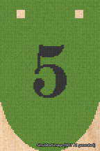 A simulated image of the stitched needlepoint design: Banner 18m Rounded 5 Black on Light Green. Not A.I. generated.
