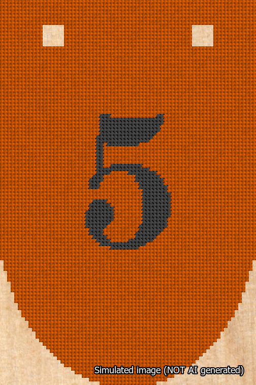 A simulated image of the stitched needlepoint design: Banner 18m Rounded 5 Black on Orange. Not A.I. generated.