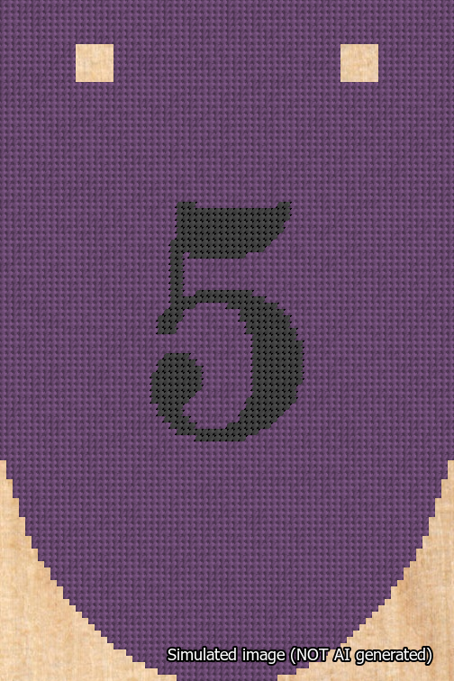 A simulated image of the stitched needlepoint design: Banner 18m Rounded 5 Black on Purple. Not A.I. generated.