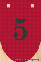 A simulated image of the stitched needlepoint design: Banner 18m Rounded 5 Black on Red. Not A.I. generated.