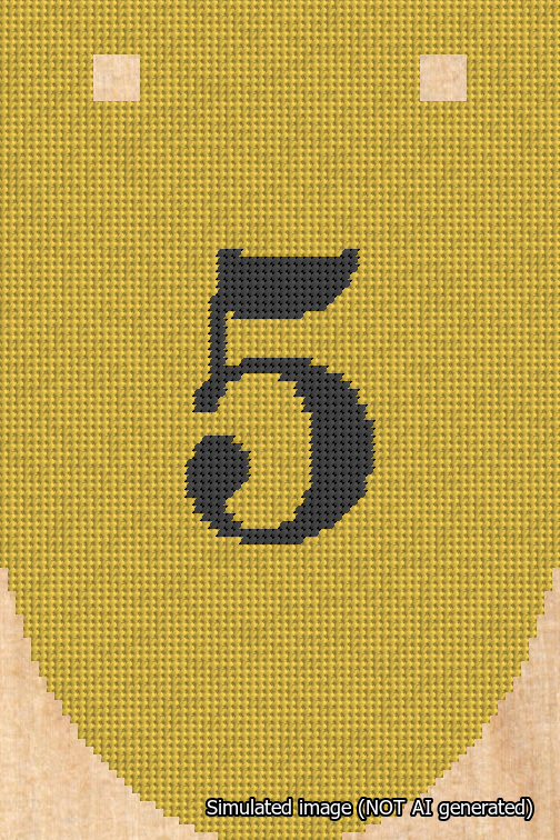 A simulated image of the stitched needlepoint design: Banner 18m Rounded 5 Black on Yellow. Not A.I. generated.