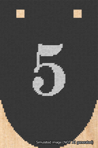 A simulated image of the stitched needlepoint design: Banner 18m Rounded 5 White on Black. Not A.I. generated.