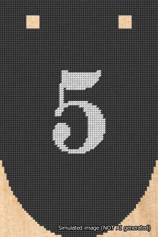 A simulated image of the stitched needlepoint design: Banner 18m Rounded 5 White on Black. Not A.I. generated.