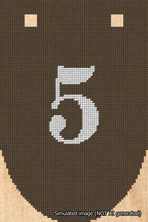 A simulated image of the stitched needlepoint design: Banner 18m Rounded 5 White on Brown. Not A.I. generated.