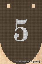 A simulated image of the stitched needlepoint design: Banner 18m Rounded 5 White on Brown. Not A.I. generated.