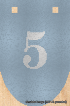 A simulated image of the stitched needlepoint design: Banner 18m Rounded 5 White on Light Blue. Not A.I. generated.