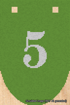 A simulated image of the stitched needlepoint design: Banner 18m Rounded 5 White on Light Green. Not A.I. generated.