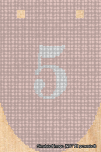A simulated image of the stitched needlepoint design: Banner 18m Rounded 5 White on Pink. Not A.I. generated.