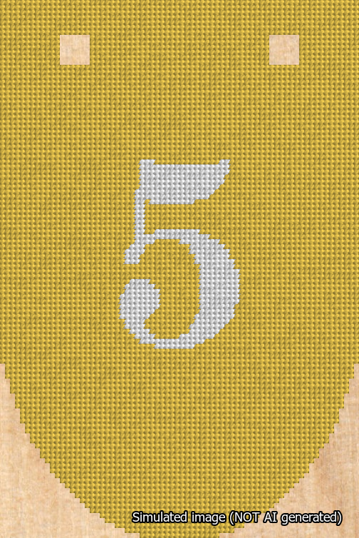 A simulated image of the stitched needlepoint design: Banner 18m Rounded 5 White on Yellow. Not A.I. generated.