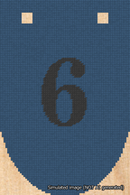 A simulated image of the stitched needlepoint design: Banner 18m Rounded 6 Black on Blue. Not A.I. generated.