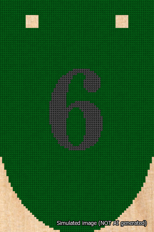 A simulated image of the stitched needlepoint design: Banner 18m Rounded 6 Black on Green. Not A.I. generated.