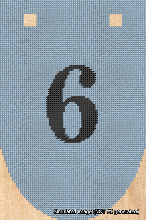 A simulated image of the stitched needlepoint design: Banner 18m Rounded 6 Black on Light Blue. Not A.I. generated.