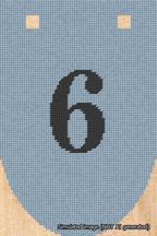 A simulated image of the stitched needlepoint design: Banner 18m Rounded 6 Black on Light Blue. Not A.I. generated.