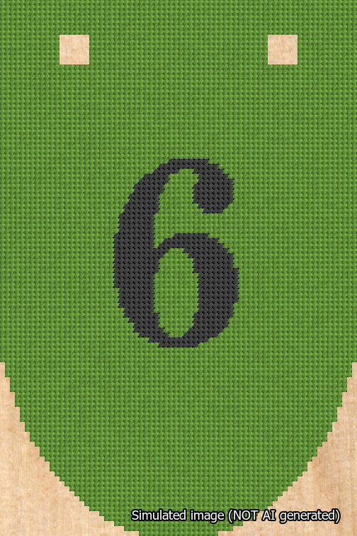 A simulated image of the stitched needlepoint design: Banner 18m Rounded 6 Black on Light Green. Not A.I. generated.