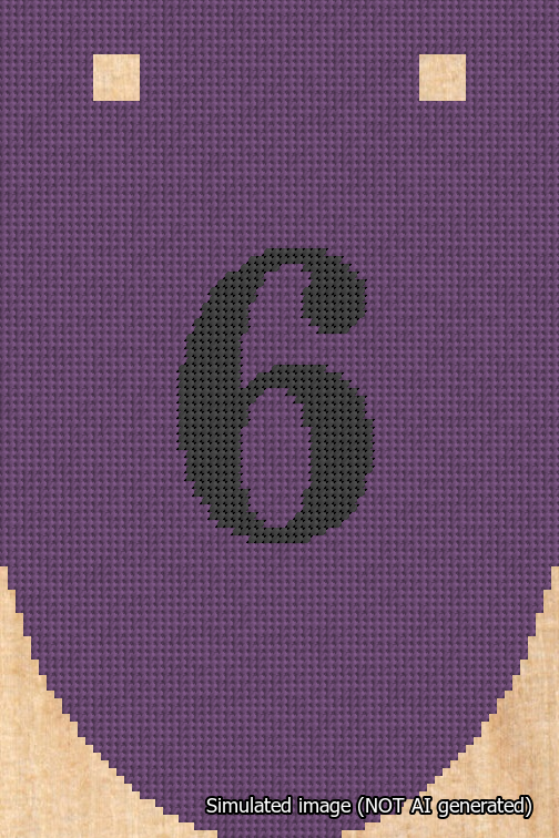 A simulated image of the stitched needlepoint design: Banner 18m Rounded 6 Black on Purple. Not A.I. generated.