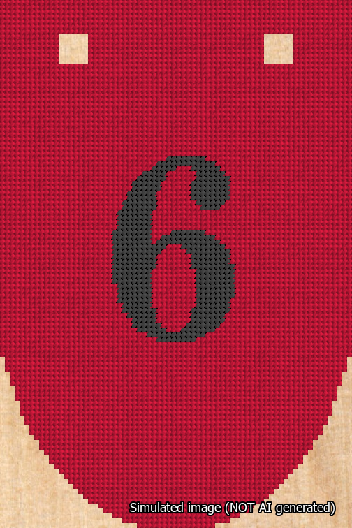 A simulated image of the stitched needlepoint design: Banner 18m Rounded 6 Black on Red. Not A.I. generated.