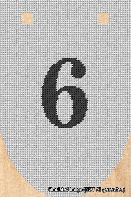 A simulated image of the stitched needlepoint design: Banner 18m Rounded 6 Black on White. Not A.I. generated.