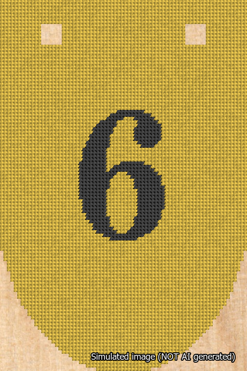A simulated image of the stitched needlepoint design: Banner 18m Rounded 6 Black on Yellow. Not A.I. generated.