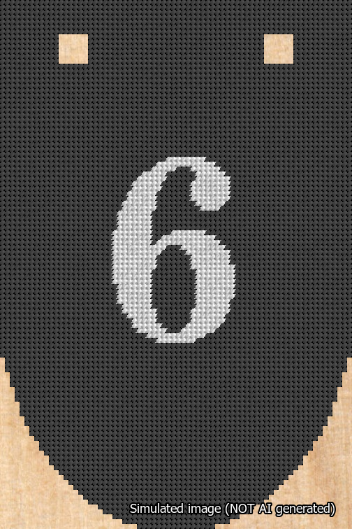 A simulated image of the stitched needlepoint design: Banner 18m Rounded 6 White on Black. Not A.I. generated.