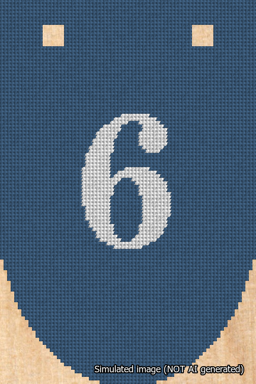 A simulated image of the stitched needlepoint design: Banner 18m Rounded 6 White on Blue. Not A.I. generated.