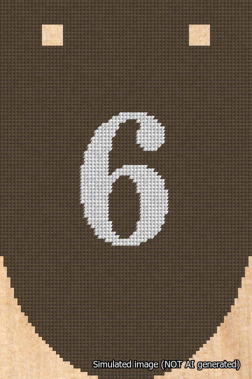 A simulated image of the stitched needlepoint design: Banner 18m Rounded 6 White on Brown. Not A.I. generated.