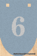 A simulated image of the stitched needlepoint design: Banner 18m Rounded 6 White on Light Blue. Not A.I. generated.