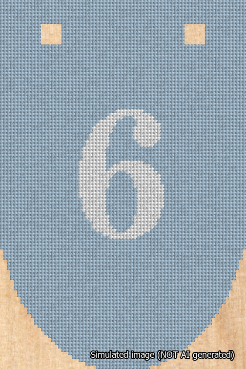 A simulated image of the stitched needlepoint design: Banner 18m Rounded 6 White on Light Blue. Not A.I. generated.