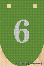 A simulated image of the stitched needlepoint design: Banner 18m Rounded 6 White on Light Green. Not A.I. generated.