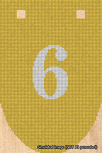 A simulated image of the stitched needlepoint design: Banner 18m Rounded 6 White on Yellow. Not A.I. generated.