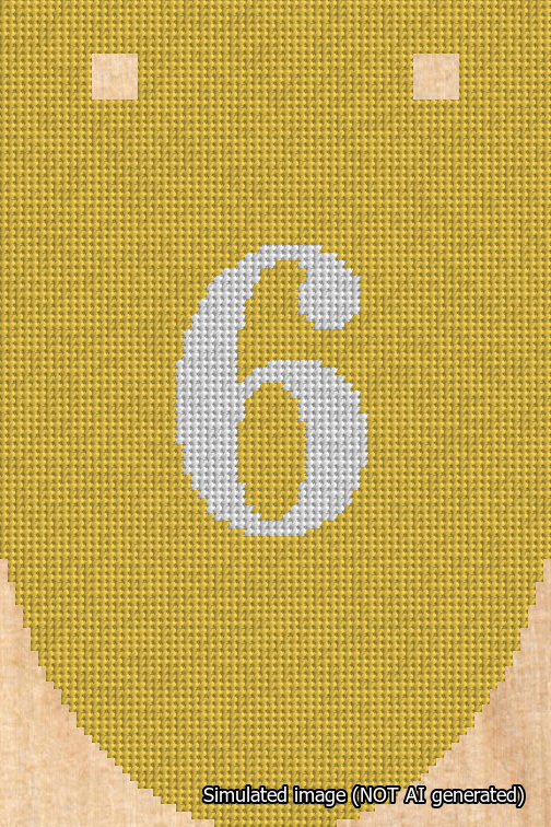 A simulated image of the stitched needlepoint design: Banner 18m Rounded 6 White on Yellow. Not A.I. generated.