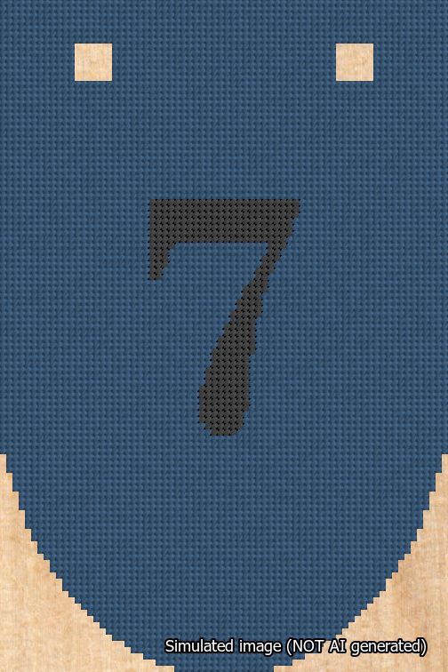A simulated image of the stitched needlepoint design: Banner 18m Rounded 7 Black on Blue. Not A.I. generated.