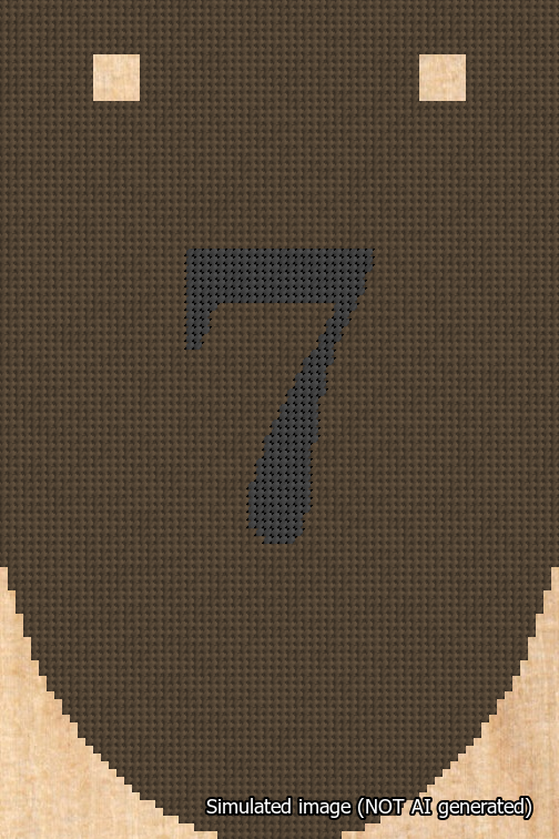 A simulated image of the stitched needlepoint design: Banner 18m Rounded 7 Black on Brown. Not A.I. generated.