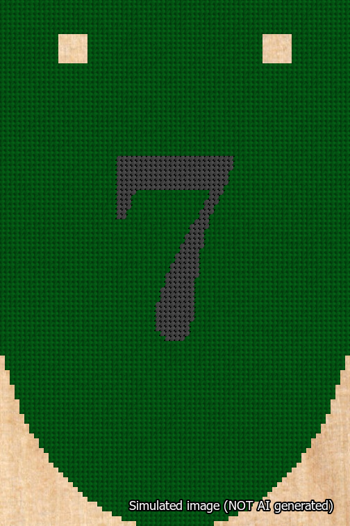 A simulated image of the stitched needlepoint design: Banner 18m Rounded 7 Black on Green. Not A.I. generated.