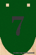 A simulated image of the stitched needlepoint design: Banner 18m Rounded 7 Black on Green. Not A.I. generated.