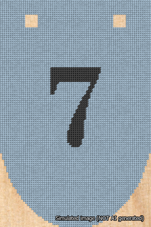 A simulated image of the stitched needlepoint design: Banner 18m Rounded 7 Black on Light Blue. Not A.I. generated.
