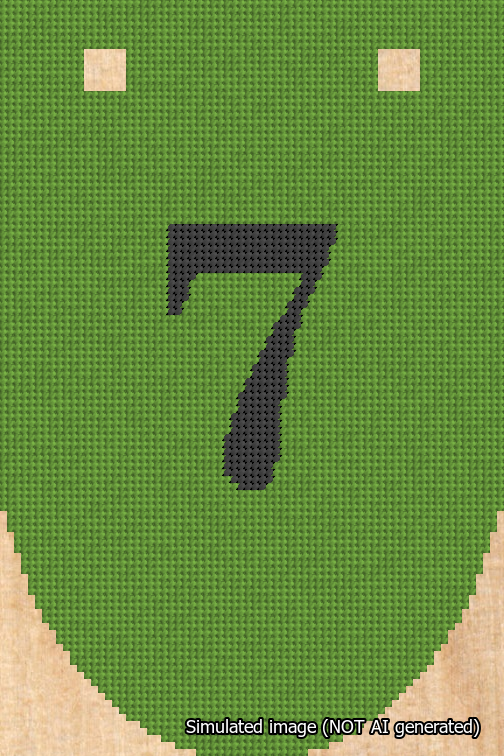 A simulated image of the stitched needlepoint design: Banner 18m Rounded 7 Black on Light Green. Not A.I. generated.