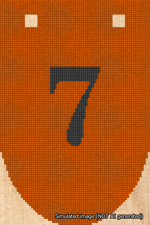 A simulated image of the stitched needlepoint design: Banner 18m Rounded 7 Black on Orange. Not A.I. generated.