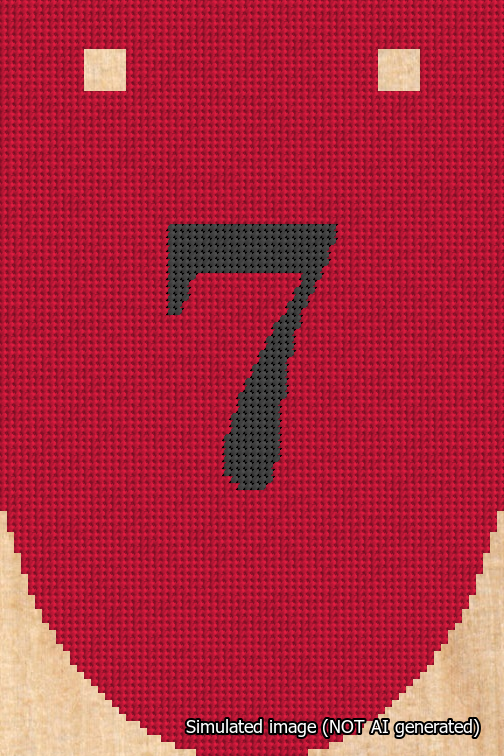 A simulated image of the stitched needlepoint design: Banner 18m Rounded 7 Black on Red. Not A.I. generated.