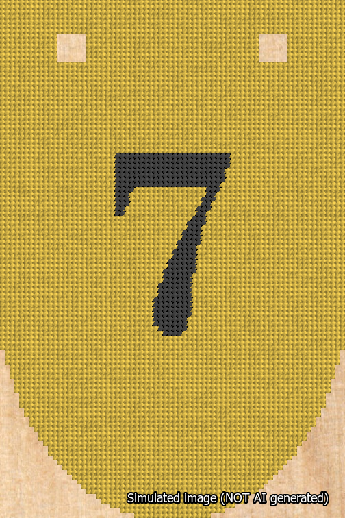 A simulated image of the stitched needlepoint design: Banner 18m Rounded 7 Black on Yellow. Not A.I. generated.