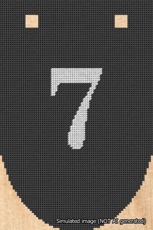 A simulated image of the stitched needlepoint design: Banner 18m Rounded 7 White on Black. Not A.I. generated.